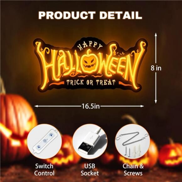 Happy Halloween Neon Signs for Wall Decor,Halloween Pumpkin Neon Light - Picture 2 of 8